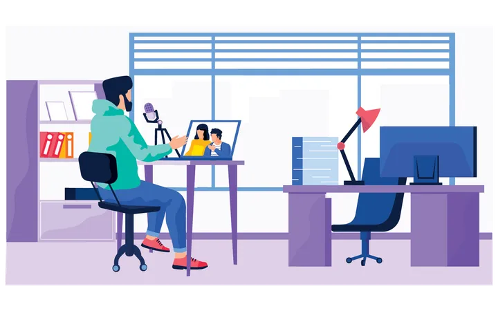 Man watching online podcast  Illustration