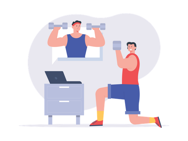 Man watching online workout tutorial  Illustration