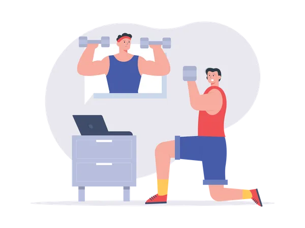 Man watching online workout tutorial  Illustration