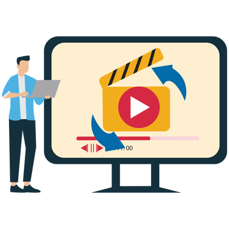 Man Watching Synchronised Online Videos  Illustration