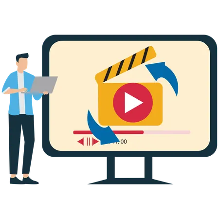 Man Watching Synchronised Online Videos  Illustration