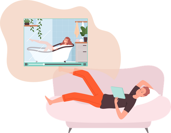 Man watching to woman relaxed in bathtub  Illustration