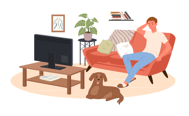 Man watching tv  Illustration