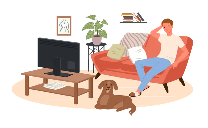 Man watching tv  Illustration