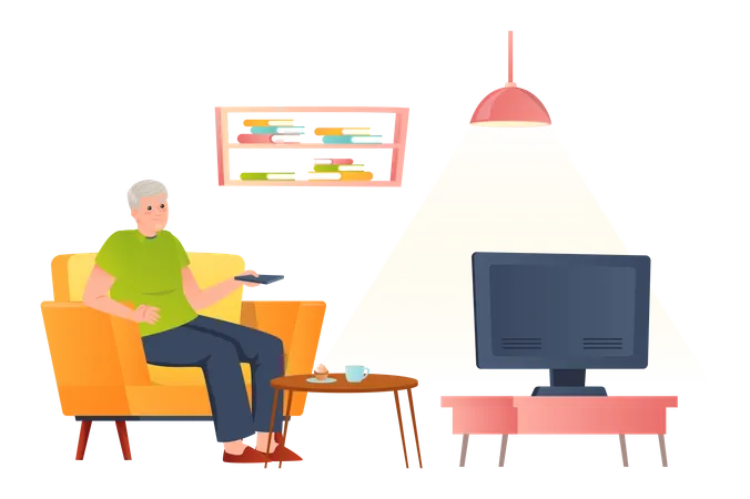 Man Watching TV  Illustration