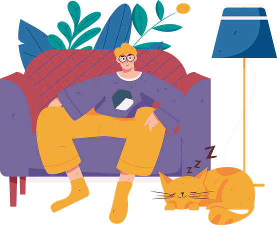 Man watching tv while sitting on sofa  Illustration