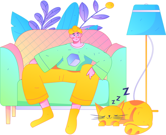 Man watching tv while sitting on sofa  Illustration