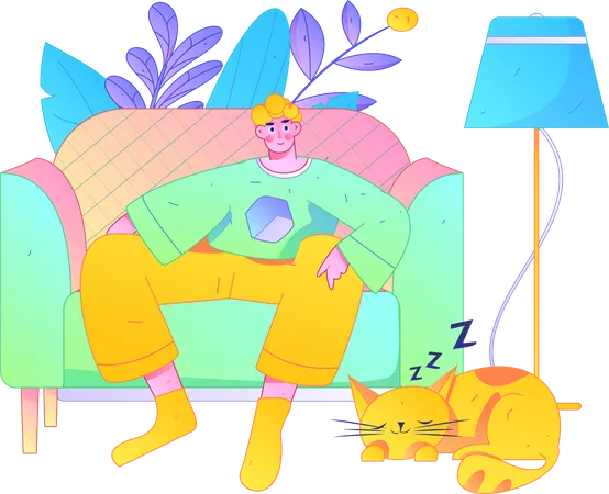 Man watching tv while sitting on sofa  Illustration