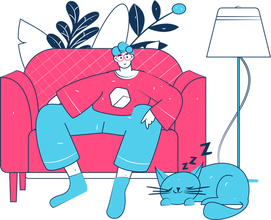 Man watching tv while sitting on sofa  Illustration