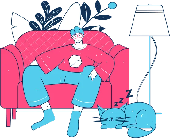 Man watching tv while sitting on sofa  Illustration