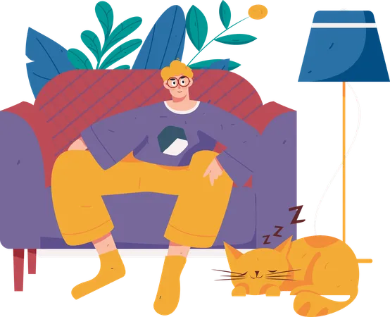 Man watching tv while sitting on sofa  Illustration