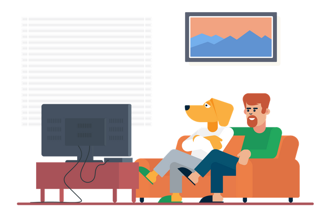 Man watching tv with human dog  Illustration