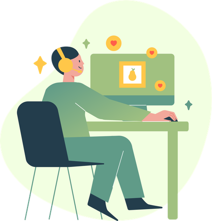 Man Watching Video on Desk  Illustration