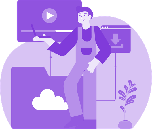 Man Watching Video on Laptop  Illustration