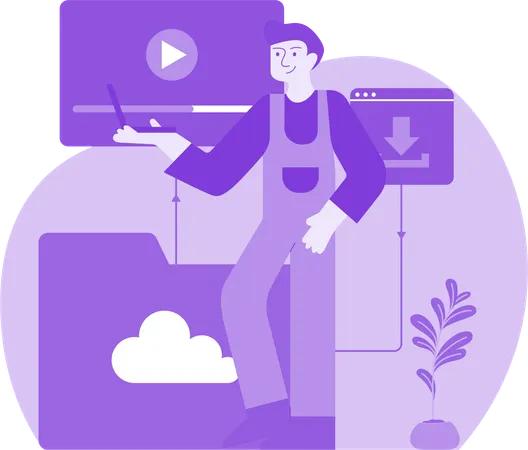 Man Watching Video on Laptop  Illustration