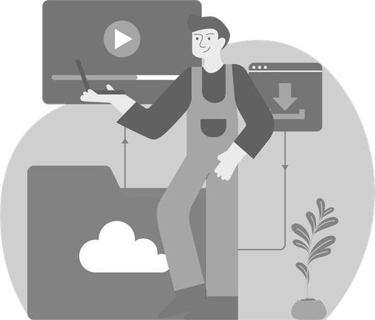 Man Watching Video on Laptop  Illustration