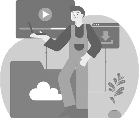 Man Watching Video on Laptop  Illustration