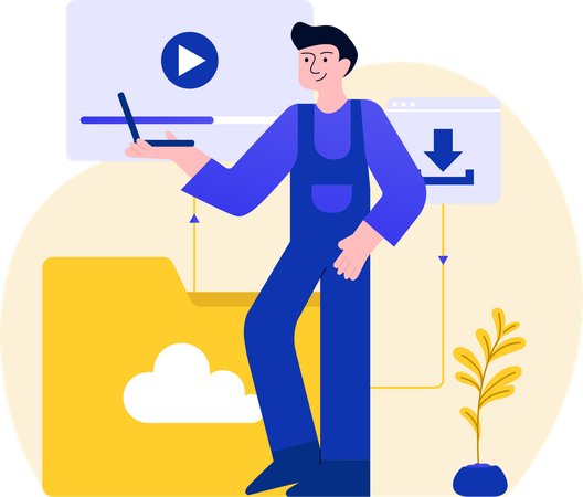 Man Watching Video on Laptop  Illustration