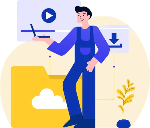 Man Watching Video on Laptop  Illustration