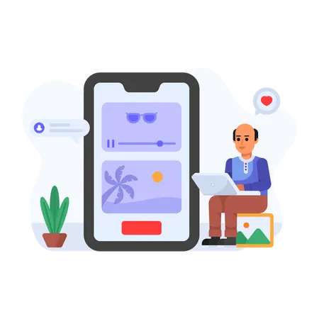 Person Watching Mobile Content Flat Illustration Illustration