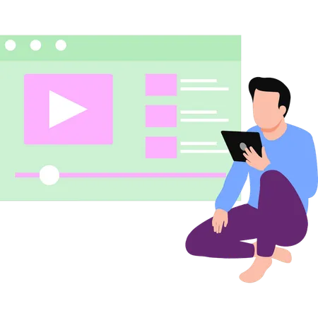 Man watching  video on web page  Illustration