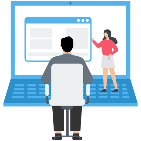 Man watching Video Tutorial  イラスト