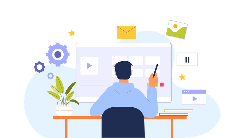 Man watching video tutorial  Illustration