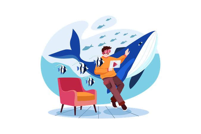 Man watching video using Virtual Reality  Illustration