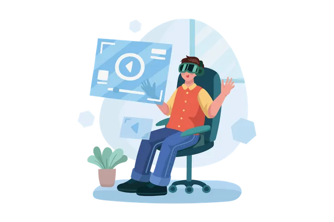 Man watching video using VR tech Illustration