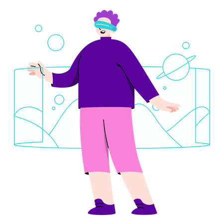 Man watching video using VR Tech  Illustration