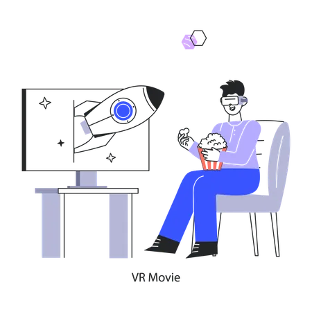 A Linear Mini Illustration Of Watching Vr Movie Illustration