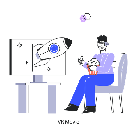 Man Watching Vr Movie  Illustration