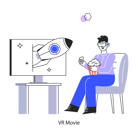 Man Watching Vr Movie  Illustration