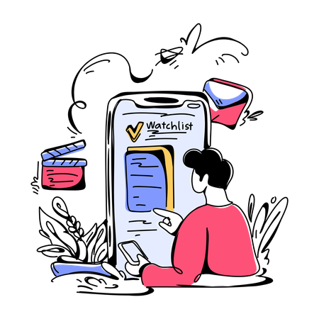 Man watching watch list in mobile  Illustration