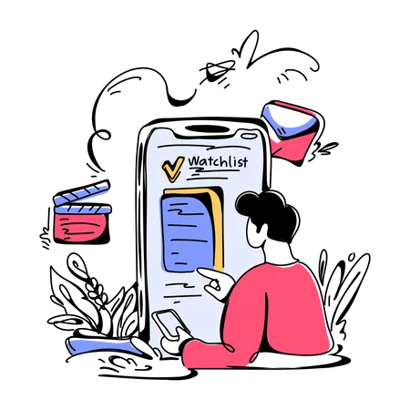 Man watching watch list in mobile  Illustration