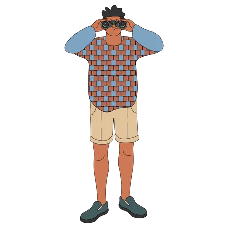 Man watching with binoculars  Illustration