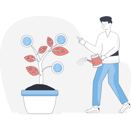 Man watering a potted plant illustrating care for indoor gardening and nurturing greenery  Illustration