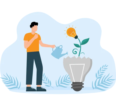 Man watering bulb plant for gorwing idea  Illustration