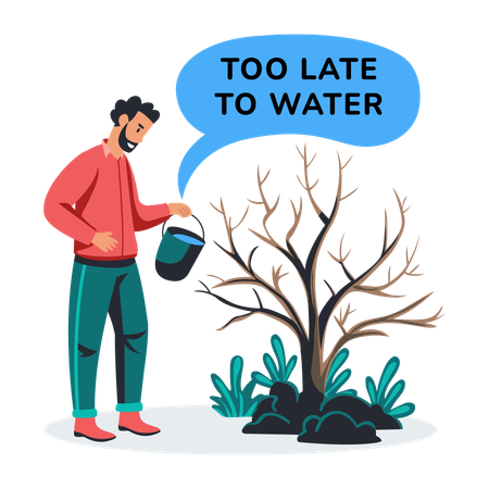 Man Watering dead plant  Illustration