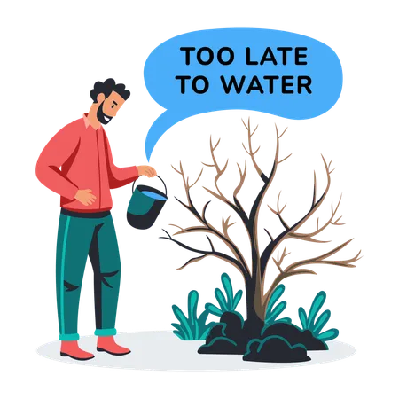 Man Watering dead plant  Illustration