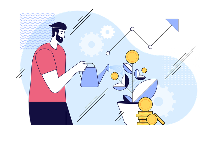 Man watering for investment growth  Illustration