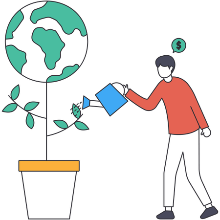 Man watering globe plant and doing Social Responsibility  Illustration