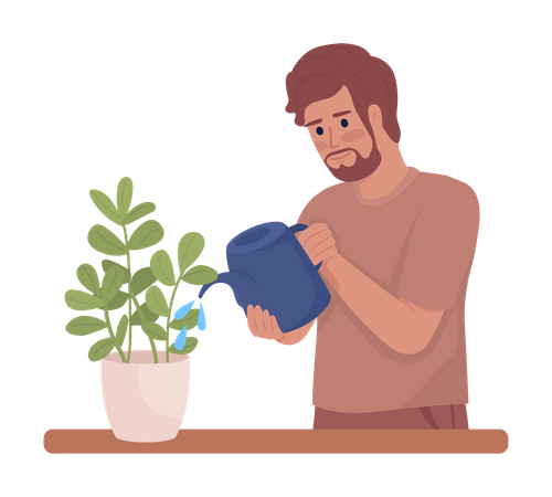 Man watering houseplants Illustration