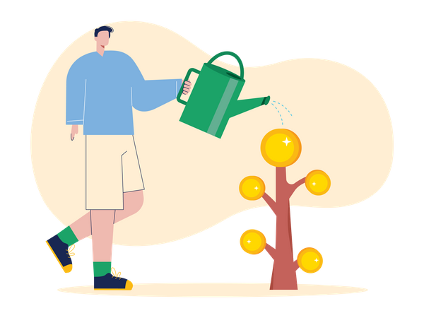 Man watering investment for growth  Illustration