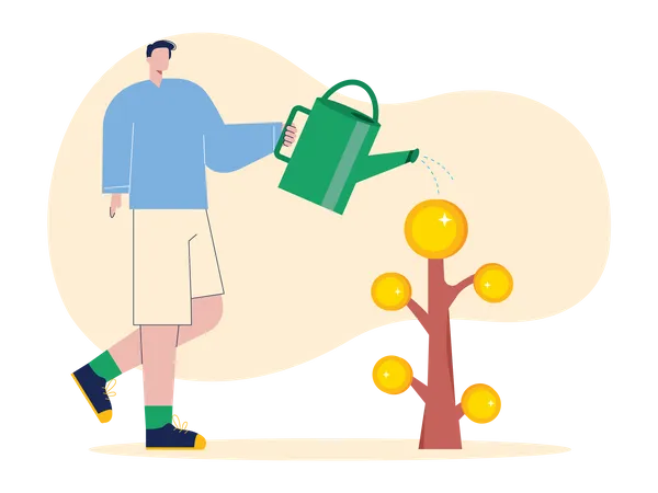 Man watering investment for growth  Illustration