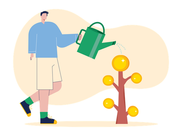 Man watering investment for growth  Illustration