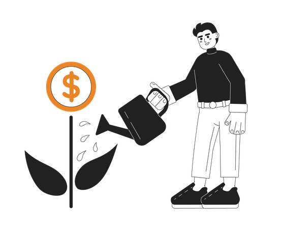 Man watering money plant  Illustration