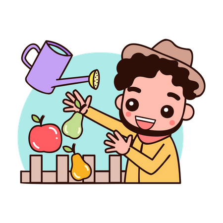 Man watering on fruit Illustration