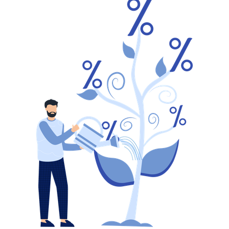 Man Watering Percentage Tree Investment and Finance  Illustration