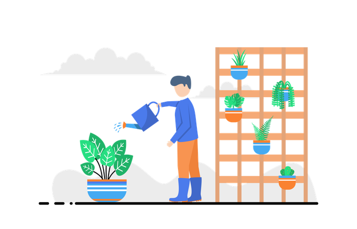 Man Watering Plant Illustration